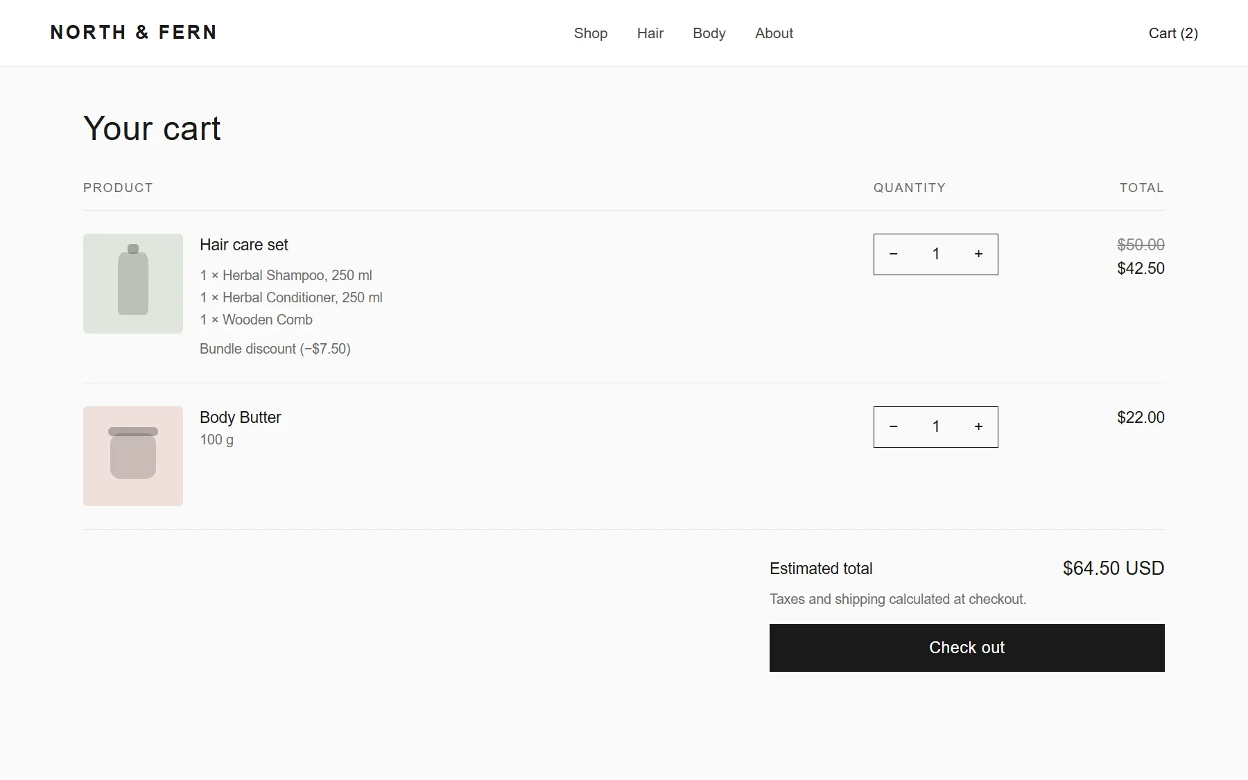 Illustration: a cart where three bundle products show as one discounted bundle line
